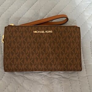 Michael Kors Logo Brown Wristlet